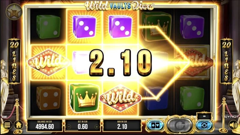 Wild Vaults Dice – põhiekraan rullikute ja varahoidlaga